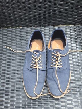 Seven 91 Blue Canvas Derby Shoes with Tan Laces